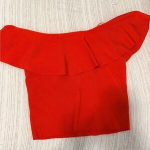 Zara Red Off-Shoulder Ruffle Crop Top